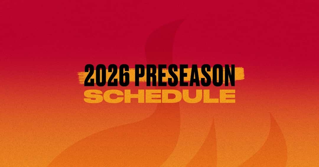 Gráfica oficial del Miami Heat que anuncia su calendario de pretemporada 2026