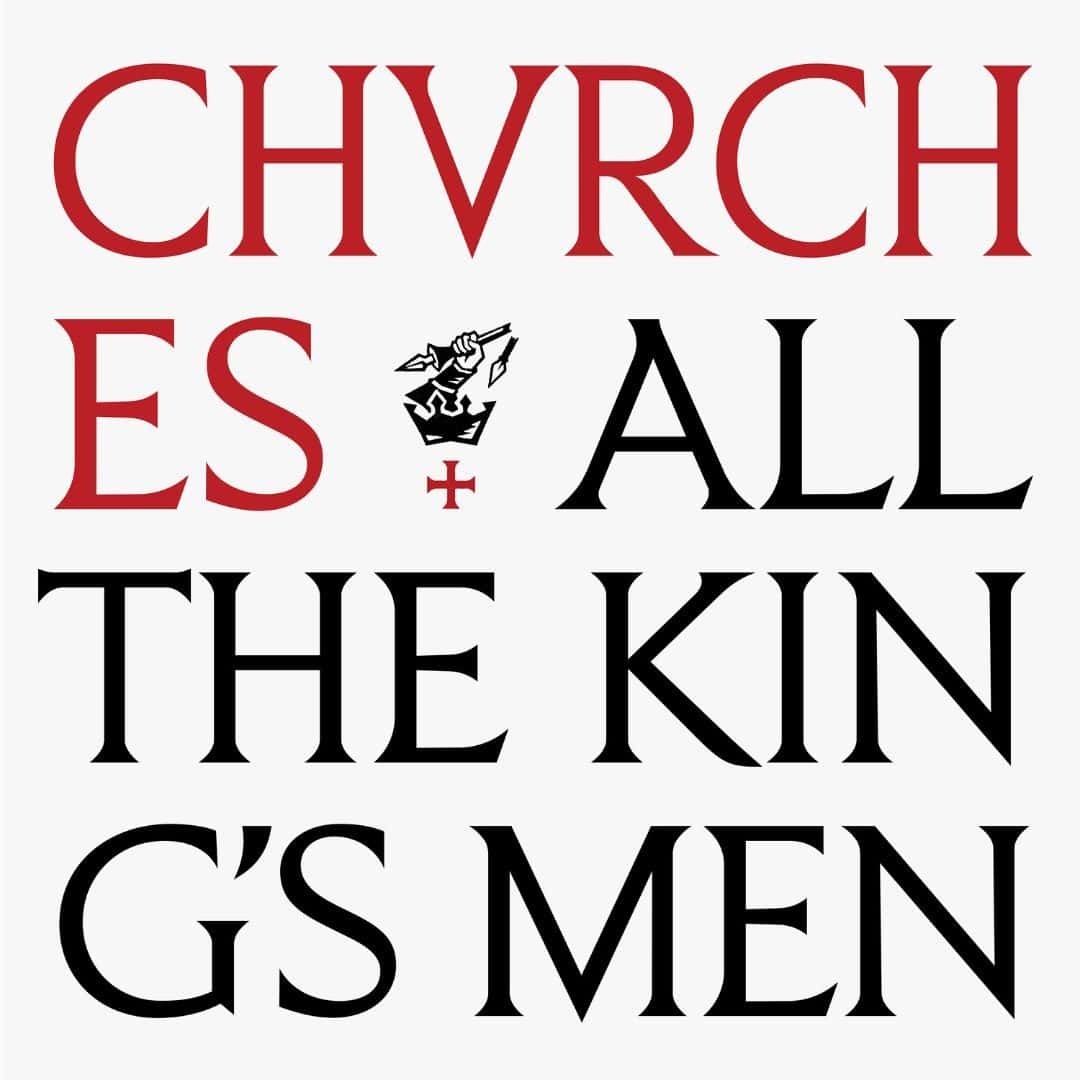 Portada oficial de «All the King's Men»: el nombre CHVRCHES en letras rojas y el título en letras negras sobre fondo blanco, con un pequeño escudo con una figura y una cruz roja en el centro