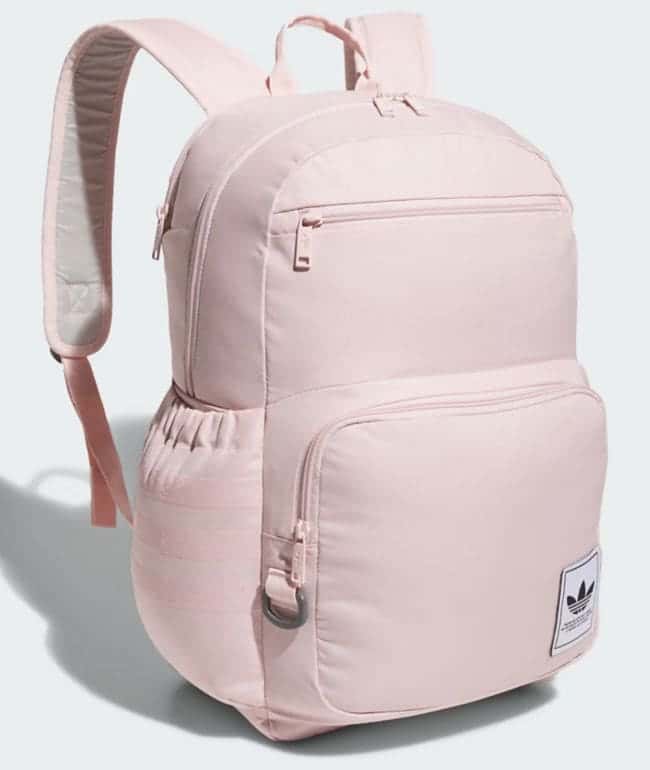 Mochila adidas Originals Premise en rosa pastel con parche del trébol y bolsillo frontal con cierre